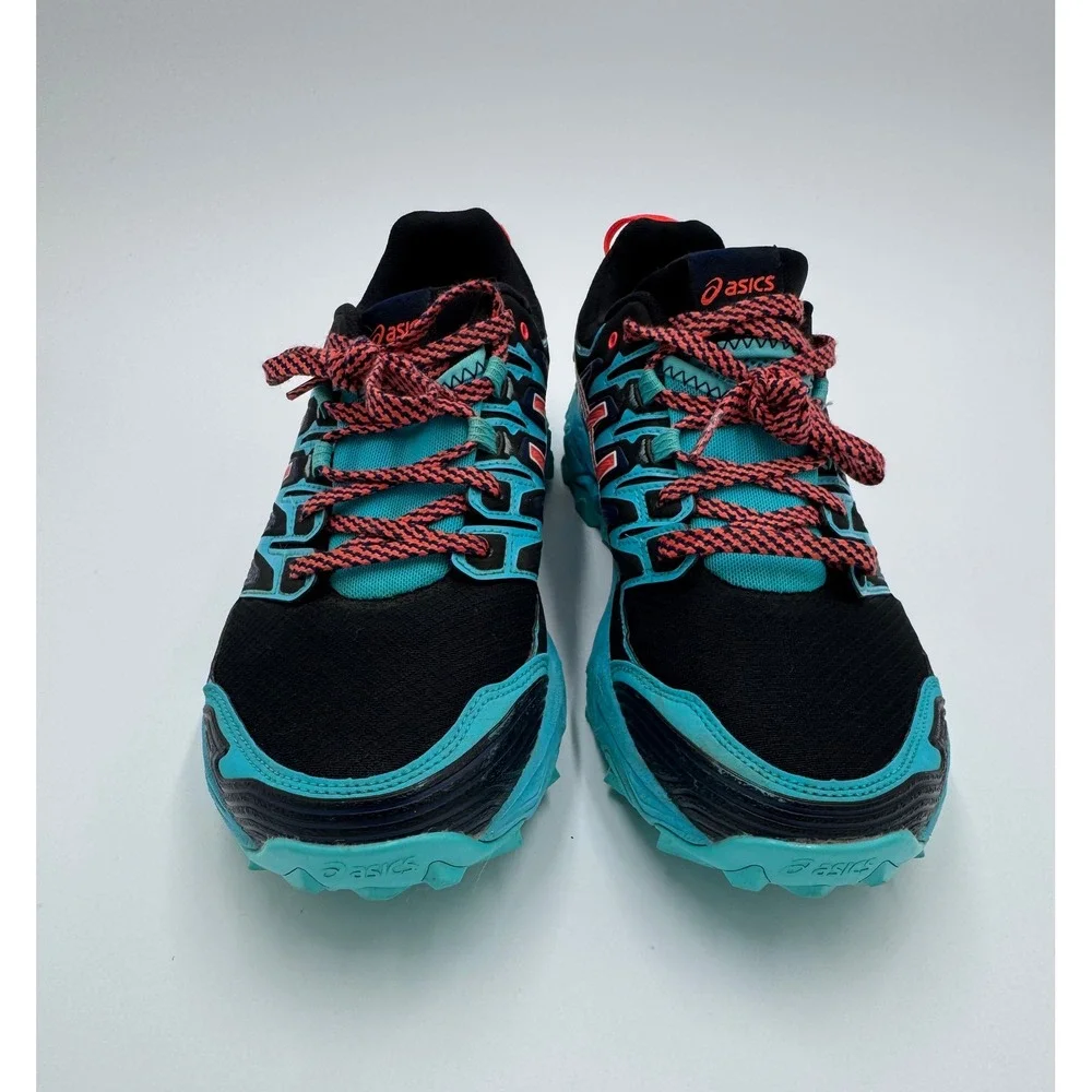 Asics Gel-FujiTrabuco 7 Women Running Shoes Black Teal Coral 1012A180 Size 9.5